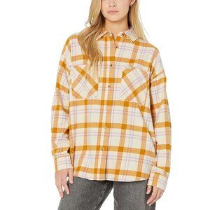 RIP CURL Sunday Flannel Shirt Sz M Orange Cream Purple Plaid Button 100% Cotton